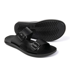 Men's casual slides slippers Anti-slip Pu leather breathable men's slides Slippers Outdoor <b>beach</b> flat Eva leather <b>shoes</b> Sandals - Product Image 2