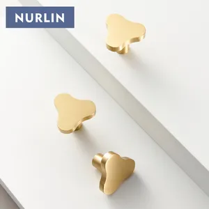 Nurlin Solid Brass Clover Fresh Style Cabinet Knobs Wall Clothes Single Hook Furniture Wardrobe Door Drawer Handle Customizável