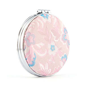 Round Compact Mirror Keychain With Song Brocade Fabric Double Sided Folding Makeup Mirror <b>Plastic</b> Frame Glass Mirror - Product Image 3
