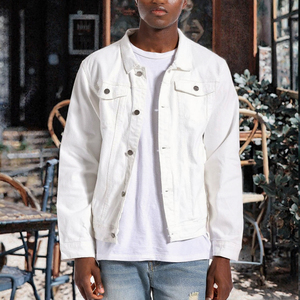 Veste en jean blanche pour homme, col rabattu, coupe classique, coton délavé, simple boutonnage, idéale pour le printemps - Product Image 3