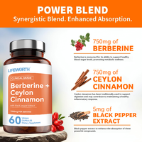 LIFEEWORTH Berbérine 21-en-1 avec Capsules de Cannelle de Ceylan pour Adultes, 60 Capsules/Flacon, Extrait de Melon Amer au Chrome et Thé Vert