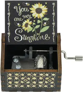 Sonnenblumen mini romantische hölzerne Musikbox, Weihnachten Hochzeitstag Geburtstagsgeschenk für sie, ihn, Freund, Freundin, Mutter