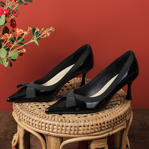 Scarpe da donna 2026 in pelle di pecora francese con tacco alto, modello 3356-19, a punta sottile, con fiocco, per l'autunno, eleganti e comode, a scollo basso, che non stancano i piedi - Product Image 5