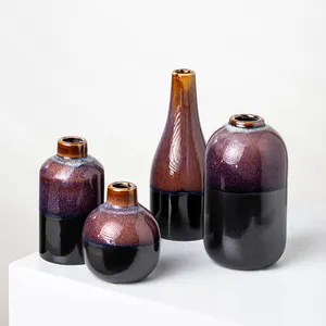YUANWANG Vaso de cerâmica para decoração de casa, vaso retrô de porcelana com esmalte reativo, vaso de flores para decoração de casa