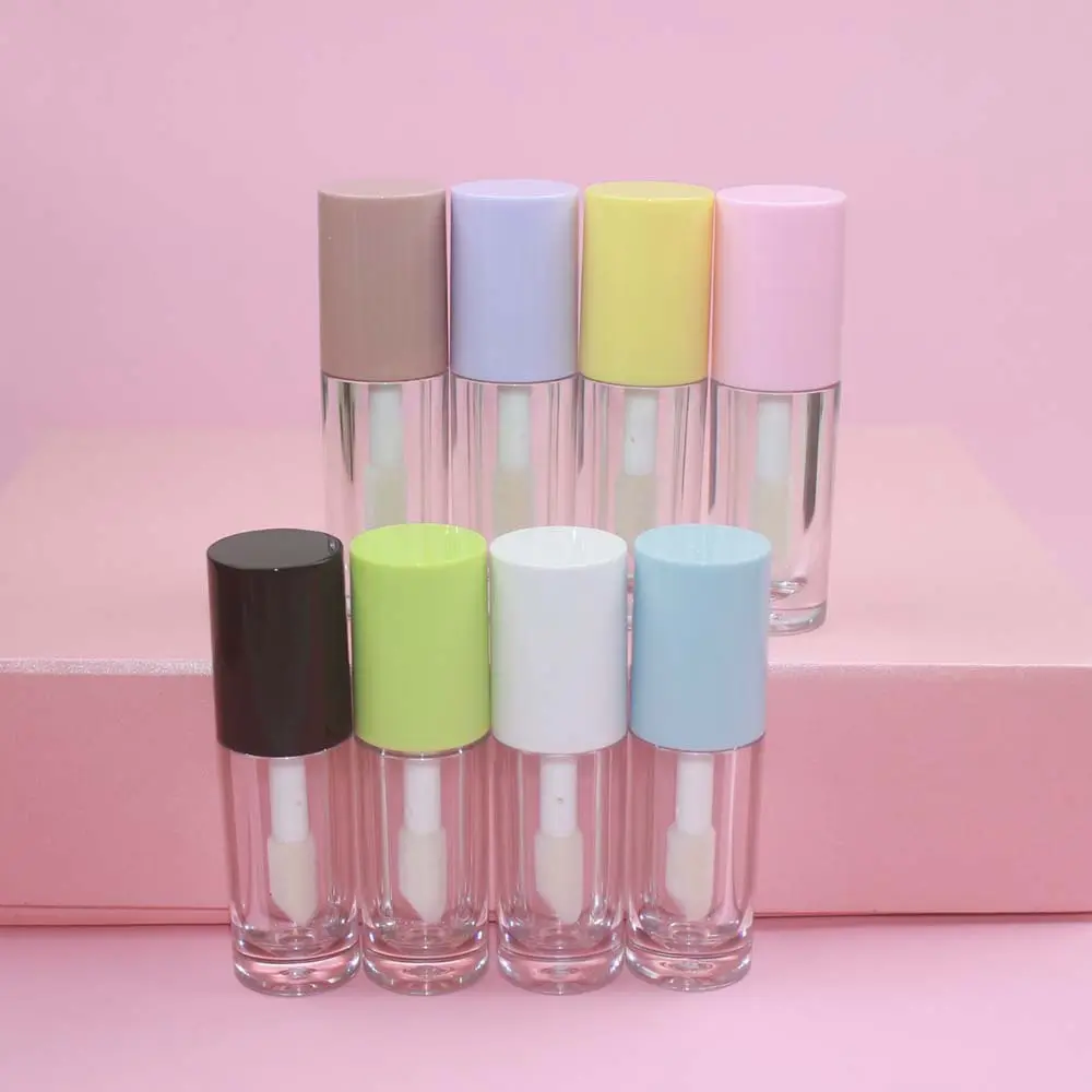 6ml clear empty lipgloss tube with big brush lip oil black white pink yellow purple rose gold silver blue green Cover