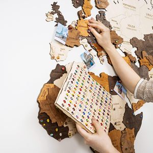 Multistrato 3D in legno mappa <span class=keywords><strong>del</strong></span> <span class=keywords><strong>mondo</strong></span> Art Deco Design decorazione per ufficio regalo di compleanno con capitale degli stati per salotto arte della parete - Product Image 1