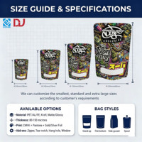 Sacs Mylar anti-odeur à faible MOQ, colorés, avec motif graffiti, doublés en aluminium, 3,5g, pour bonbons gélifiés aux fruits