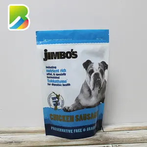 Stampati personalizzati richiudibile foglio di plastica biscotto spuntino alimenti per animali a secco packaging stand up pet cibo per cani sacchetto con richiudere della chiusura lampo