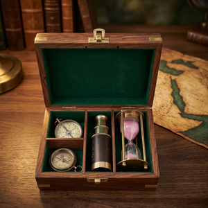 Coffret Cadeau Nautique Promotionnel : Jumelles en Laiton, Boussole, Sablier, Boîtier en Bois Fait Main, Décoration de Bureau ALI DECORATOR pour Mariage - Product Image 1