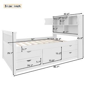 Lit enfant avec étagère et tiroirs, blanc, en bois massif, meubles de chambre pour enfants - Product Image 4