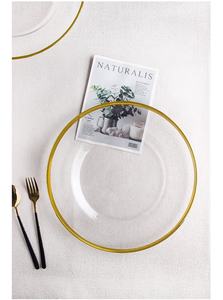 <span class=keywords><strong>Venta</strong></span> directa <span class=keywords><strong>de</strong></span> fábrica respetuoso con el medio ambiente estilo europeo cristal claro cargador placa <span class=keywords><strong>de</strong></span> vidrio grueso fino borde dorado sin plomo alimentos seguros 100 Uds - Product Image 4