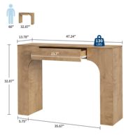 Table console de style farmhouse de 47 pouces, table de canapé rectangulaire étroite avec tiroir, couleur chêne pour entrée, couloir, hall d'entrée, salon