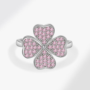 Fashion Adjustable Four Leaf Clover Spin Anxiety <b>Rings</b> Micro Insert Pink Zircon Copper Anti <b>Stress</b> Jewelry For Women - Product Image 4