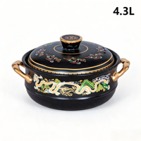 Casserole en céramique de style chinois à double poignée, en terre cuite, compatible induction, antiadhésive, légère, avec glaçure de qualité alimentaire, passe au lave-vaisselle, 4,3 L