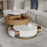 Table basse contemporain en marbre blanc, rehausseur en bois, multi-fonction, or
