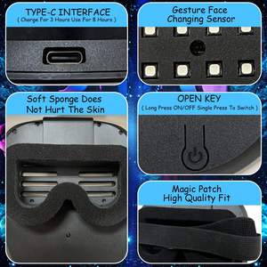 Máscara LED de EVA con Sensor de Gestos y Patrón Floral Colorido para Carnaval, Fiesta, Halloween, con Batería de 700mAh, 3535RGB, Cobertura Facial Completa, <span class=keywords><strong>Redshark</strong></span> - Product Image 5