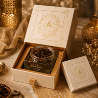 Lot de pots à épices carrés en verre de 50 ml à marque privée, pots à Bakhoor avec couvercle doré, conteneurs de parfum de niche haut de gamme, vente en gros
