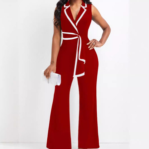 <span class=keywords><strong>Combinaison</strong></span> élégante pour <span class=keywords><strong>femme</strong></span> à col en V, sexy, avec bordure contrastante, sans manches, <span class=keywords><strong>pantalon</strong></span> large, avec ceinture, grandes tailles, tenue de bureau – Grande Vente - Product Image 6