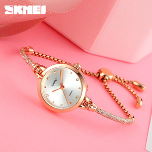 Skmei Women's Quartz Watch Rose Gold <b>Red</b> Dial Diamond <b>Bracelet</b> Watch 30M Waterproof Analog Display Model 1805 - Product Image 2