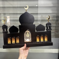 Décoration de bureau de style mosquée dorée blanche 33x30x4,5 cm avec lumières LED à piles