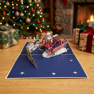 Carte pop-up tendance Père Noël sur skateboard, cadeaux de Thanksgiving du Vietnam, papier artisanal personnalisé style ange - Product Image 5
