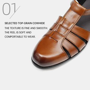 Zapatos de Hombre de Cuero Vacuno Estilo Británico con Hebilla Hueca Personalizada OEM, Zapatos Casuales de Punta Puntiaguda Tejidos Romanos para Primavera, Verano y Otoño - Product Image 3