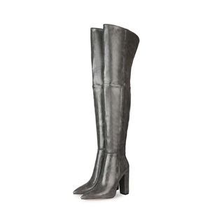 Moda de invierno para mujer de talla grande 47, botas altas sexis <span class=keywords><strong>hasta</strong></span> <span class=keywords><strong>el</strong></span> <span class=keywords><strong>muslo</strong></span> con tacones gruesos, botas largas suaves de PU por encima de la rodilla, estilo occidental - Product Image 1
