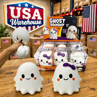 Jouet Squishy Géant Fantôme Blanc avec Nœud, Mignon, en TPR, Anti-Stress, Balle Sensorielle Fidget, Entrepôt USA, Halloween
