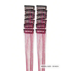 Extensions de cheveux BB à clips de 12 pièces de marques nationales, 20 pouces, lisses, avec crochets d'oreille à paillettes, en fibre haute température, style noir - Product Image 1