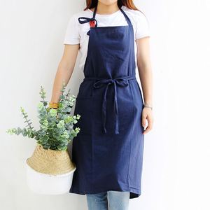 Tablier de cuisine ajustable jaune et bleu en coton et lin tissé 235 g/m² pour adulte, avec 1 à 4 poches, logo personnalisé, idéal pour le nettoyage - Product Image 2