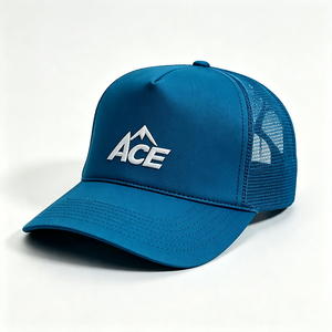 High Quality Unisex Trucker Hat 5-Panel Solid Front Panel Canvas Mesh Back <b>Cap</b> 3D <b>Mountain</b> ACE Embroidery Outdoor Sport Custom - Product Image 6