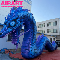 Décoration d'activités de plein air : Dragon gonflable réaliste. Accessoire de dragon gonflable avec écailles bleues pour le toit.