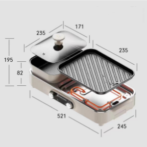 Cuisinière multifonctionnelle avec plaque de cuisson électrique, barbecue et fondue, surface antiadhésive, 1550W, contrôle indépendant de la température pour un usage domestique - Product Image 4