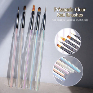 Lot de pinceaux à ongles personnalisables avec manche transparent irisé, poils non-chuteants et très élastiques, pour la vente en gros et le commerce de détail de produits de beauté - Product Image 5