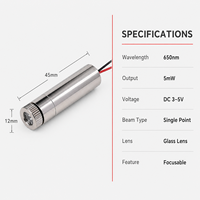 ZhonNa 650nm 5mW Red Laser Module Single Point Focusable Glass Lens DC 3V-5V Industrial Testing Analysis Instrument Parts Custom