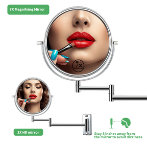 Espejo de tocador de maquillaje montado en la pared DB de 8 pulgadas con aumento de 1X/7X, brazo de extensión giratorio de 360 ° (acabado cromado) - Product Image 3