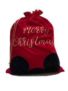 Bolsa de Regalo Navideña de Terciopelo Rojo de Lujo, con Diseño de Ratón Navideño, para Regalos de Navidad - Product Image 2