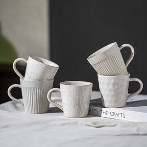 Taza de té de Color blanco reactivo moteado de cerámica, forma redonda, punto, línea grabada en relieve, taza Regular para restaurante en casa - Product Image 2