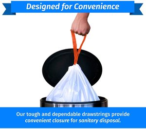 Tall Kitchen Drawstring Plastic <b>Side</b> Gusset Trash <b>Bags</b> 13 Gallon 250 Count Bulk Garbage <b>Bags</b> <b>White</b> 16 Gallon Capacity - Product Image 6
