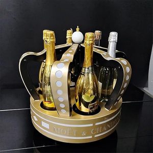 Étagère de présentation de bouteilles d'alcool de style couronne éclairée par LED, support de présentation de bouteilles de champagne/vin rechargeable avec 7 modes d'éclairage - Product Image 2