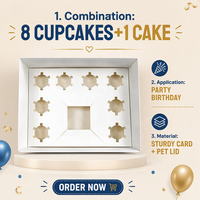 XJH 8 Cavités Fancy Tall Sturdy Transparent Plastic Square 8 Cupcakes 5 ''Cake Bento Box for Party