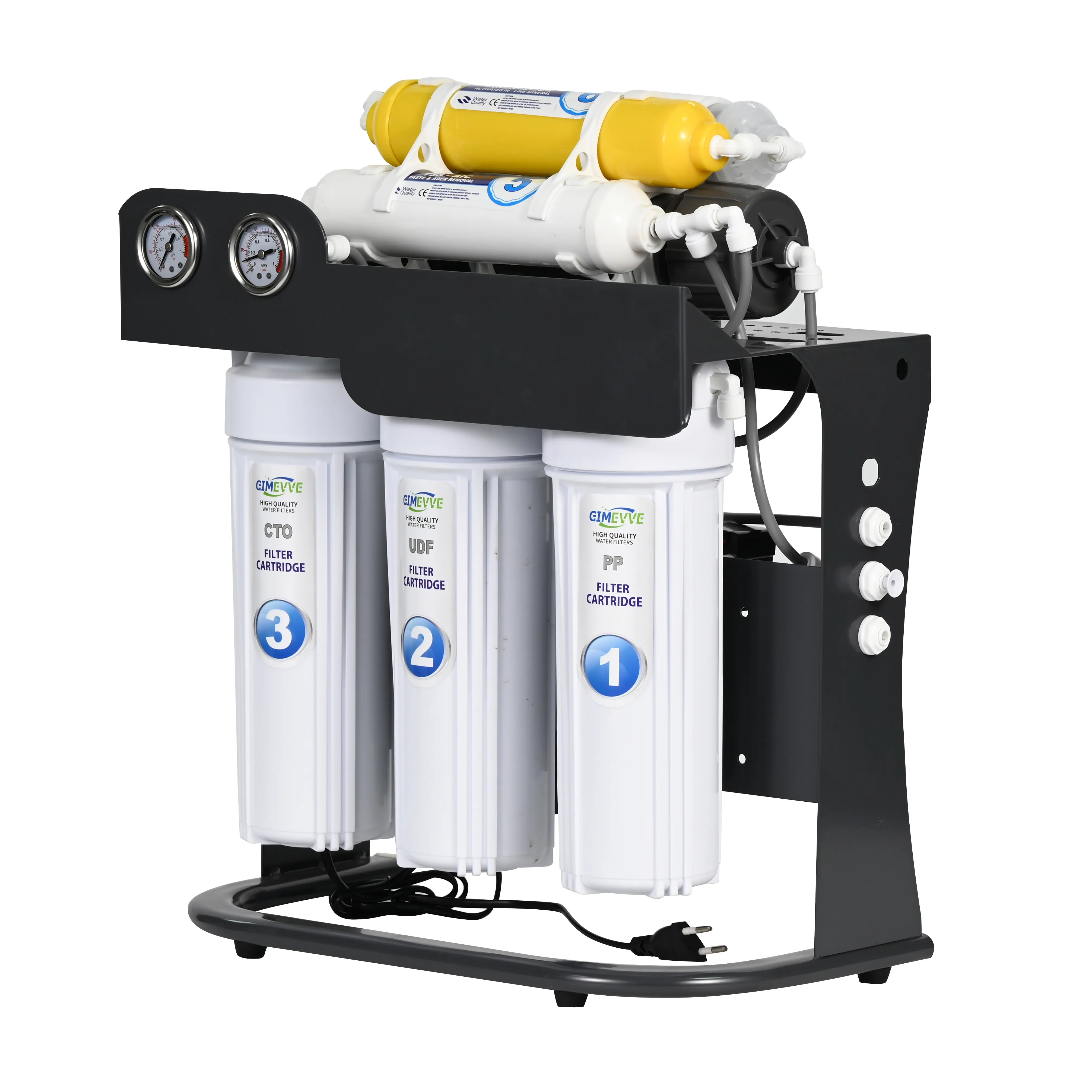 Nuevo diseño debajo del fregadero 7 etapas RO Filtro de ósmosis inversa máquina de purificación de agua con 2 manómetros