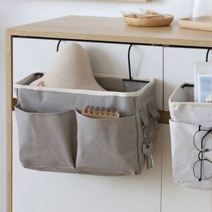 Cotton Linen Hanging Bag Iron Hooks Bedside Hanging Bag Student Dormitory Wall Mounted Storage Basket Daily Necessities Storage - Product Image 3