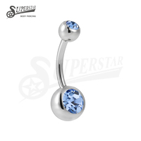 SUPERSTAR ASTM F136 Titane à filetage externe, double serti de zircone cubique, anneau de nombril, bijoux de piercing corporel, vente en gros