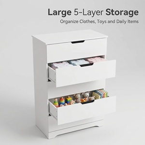 Cassettiera Alta a 5 Cassetti in Legno Massello Bianco Premium, Mobile Contenitore per Soggiorno, Stile Moderno Minimalista, Produzione OEM ODM su Misura - Product Image 3