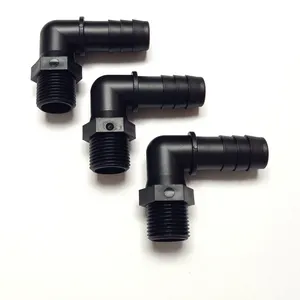 Coude en PP noir 1/2 "raccord barbelé en plastique 3/8" filetage mâle connecteur de tuyau d'air raccord de coude de tuyau fileté