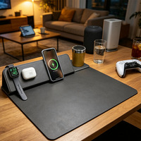 Tapis de souris E-Sports 5-en-1 en verre avec chargeur sans fil, support de rangement de bureau multifonctionnel intégré pour usage quotidien au bureau