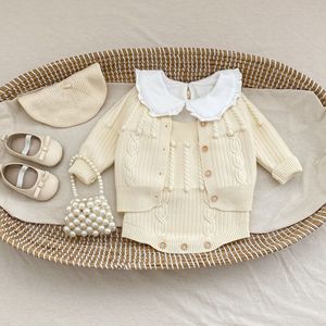 Conjunto de suéter de viscosa de color liso <span class=keywords><strong>para</strong></span> bebés, hecho <span class=keywords><strong>a</strong></span> mano, con romper de punto de burbujas y <span class=keywords><strong>abrigo</strong></span>, conjunto de dos piezas <span class=keywords><strong>para</strong></span> otoño - Product Image 4