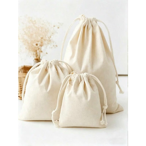 Bolsas de Compras de Algodón Calico Negro Reciclado Personalizadas al por Mayor de Alta Calidad con Cordón para Bolsos - Product Image 2