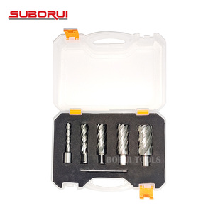 SUBORUI OEM <strong>Plain</strong> High Speed Steel HSS Mag Drill Bit Weldon <strong>Shank</strong> Two Flat 5pcs HSS M35 Cobalt Annular Cutter Slugger Bits - Product Image 1